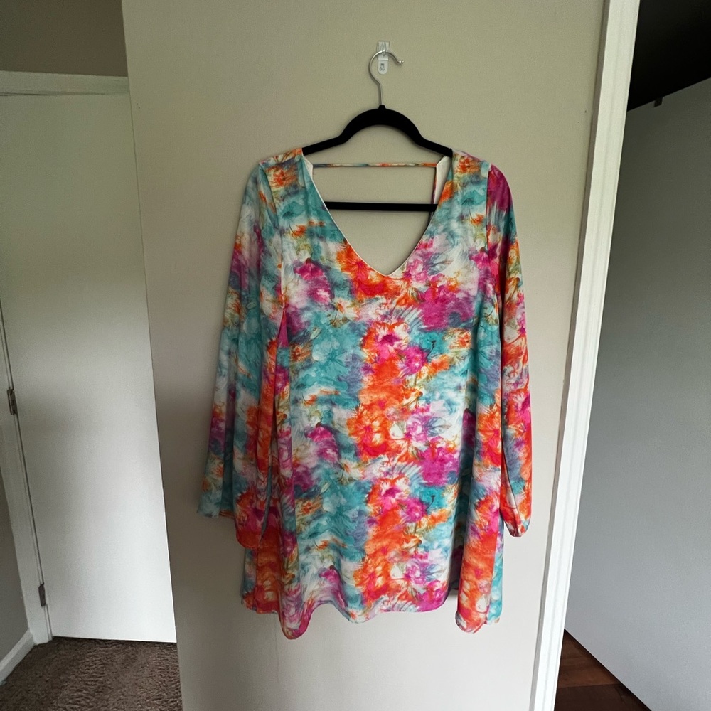 Water color floral long bell sleeve dress
